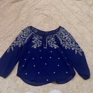 American Eagle Blue Embroidered Boho Blouse – Size XS